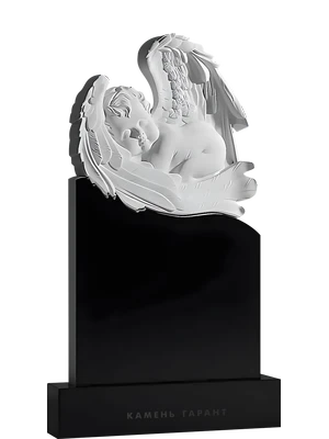 Памятник с нежным барельефом спящего ангела на черном граните